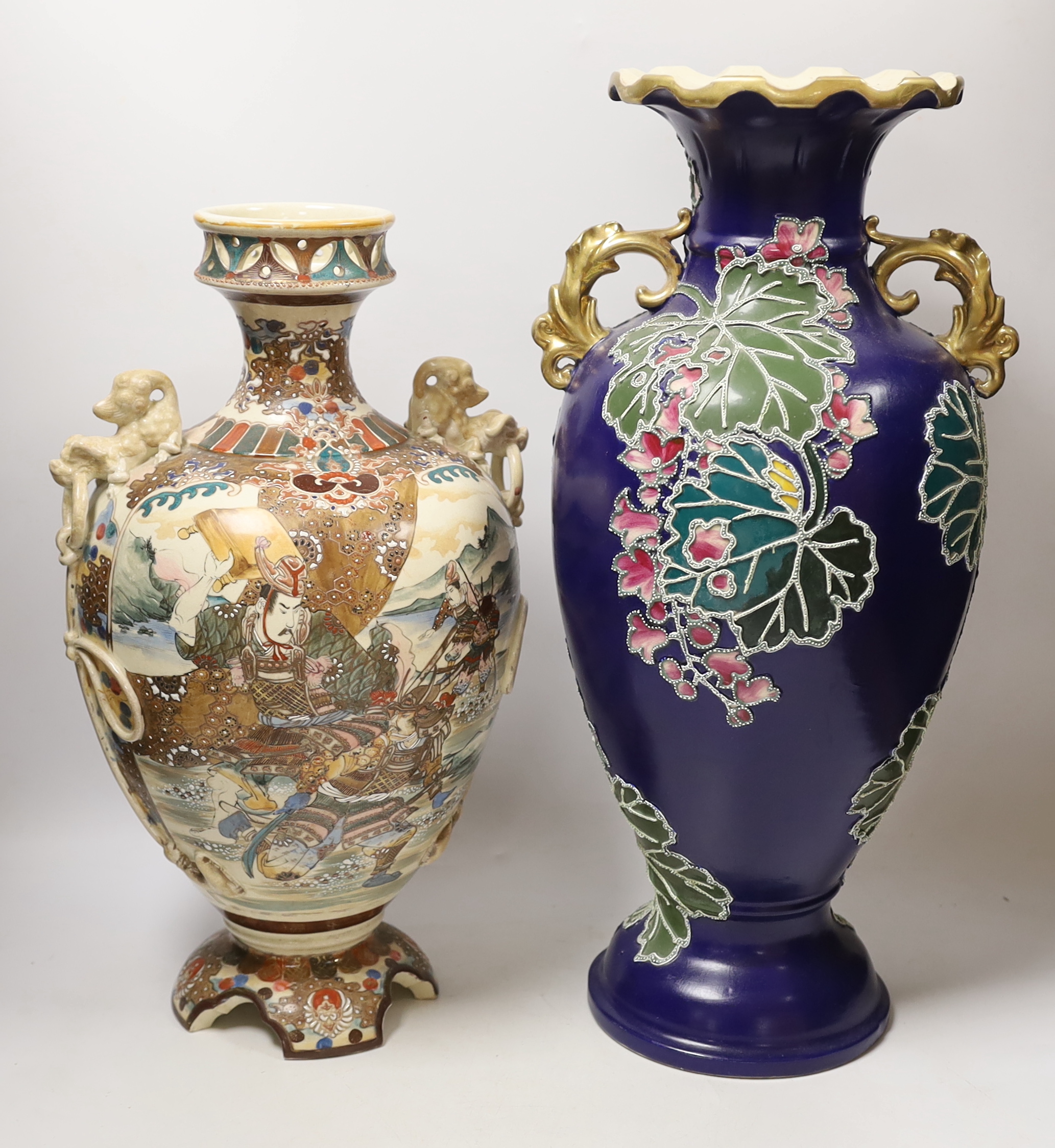 Two large Satsuma pottery vases, tallest 47cm